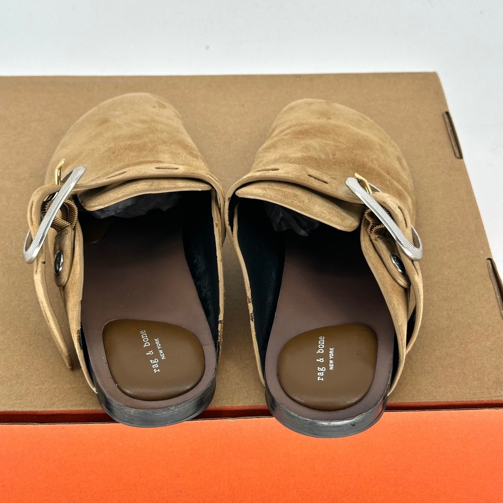 Rag & Bone Ansley Tan Brown Mule Clog Slip On Leather Slides Buckle Womens EU 39 - Picture 3 of 9